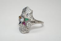 Image 6 of Art Deco 18k White Gold, Eastern Star Filigree Ring - ~.08ct Old European Cut Center Diamond - Ex...