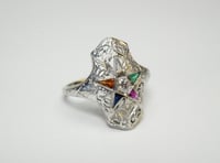 Image 8 of Art Deco 18k White Gold, Eastern Star Filigree Ring - ~.08ct Old European Cut Center Diamond - Ex...