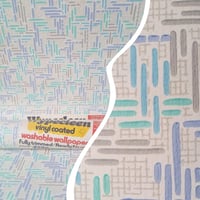 Image 1 of 1960s Vintage Melody Mills Wallpaper Rolls - 70s MCM Cool Blue Wypecleen Geometric - (Set of 3)