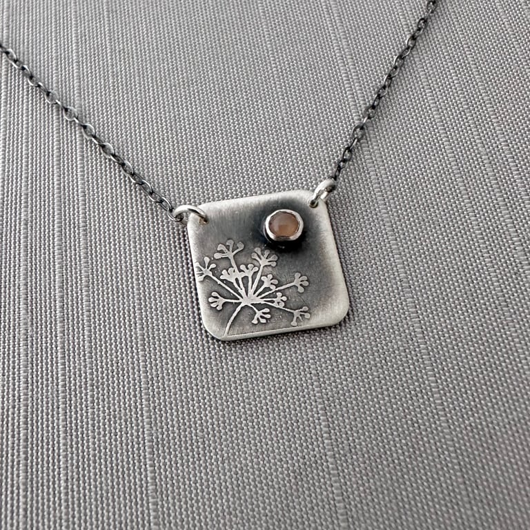 Square Sterling Silver and Moonstone Queen Anne’s Lace Necklace