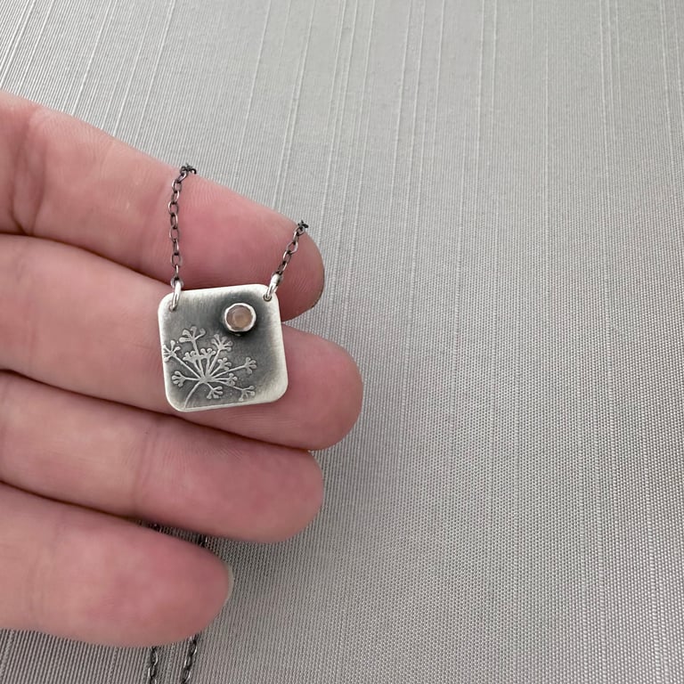 Square Sterling Silver and Moonstone Queen Anne’s Lace Necklace Image 2