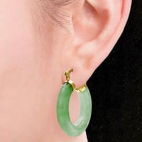 Image 2 of 10 K Gold Medium Hoop Earrings Jade