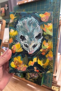 Image 2 of Primrose Opossum – 5x7" canvas painting