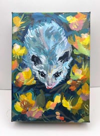Image 1 of Primrose Opossum – 5x7" canvas painting