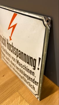 Image 2 of Vintage (ca. 1950s) Enamel German High Voltage Warning Sign