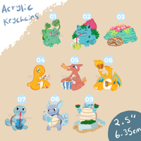 Image 1 of Gen 1 Starter Pokemon and Snack Keychains