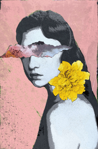 MARYGOLD 2 - minimalist female portrait print in yellow and pink