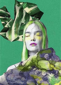 Image 1 of STROKES OF GREEN - Dreamlike female portrait in green and fluorescent hues