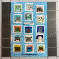 Image 1 of Owl Mugshot Sticker Sheet - 4" x 6"  - 15  Kiss Cut Stickers