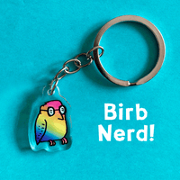 Image 1 of Birb Nerd Keychain - Two-Sided (Rainbow and Red)