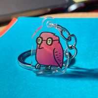 Image 2 of Birb Nerd Keychain - Two-Sided (Rainbow and Red)