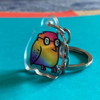 Image 3 of Birb Nerd Keychain - Two-Sided (Rainbow and Red)