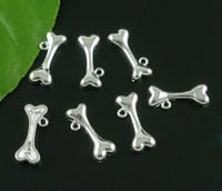 Image 2 of Dog Bone Charms Pendants Single Sided Charm Silver Plated 19mm x 8mm 10 charms F178B
