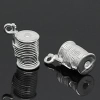 Image 1 of Spool of Thread Charms Pendants Double Sided Sewing Charm Quilting Charm Silver Plated 14x11mm 4pcs