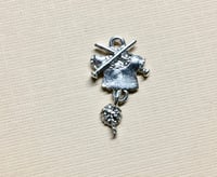 Image 1 of Knit Sweater Knitting Needles Ball of Yarn Silver Plated Charm Pendant Knit Charm 15mm x 25mm Made i
