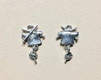 Image 2 of Knit Sweater Knitting Needles Ball of Yarn Silver Plated Charm Pendant Knit Charm 15mm x 25mm Made i