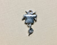 Image 3 of Knit Sweater Knitting Needles Ball of Yarn Silver Plated Charm Pendant Knit Charm 15mm x 25mm Made i