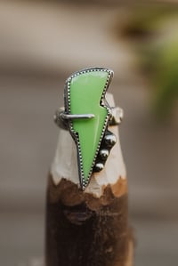 Image 1 of Green Lightning Bolt Sterling Silver Ring