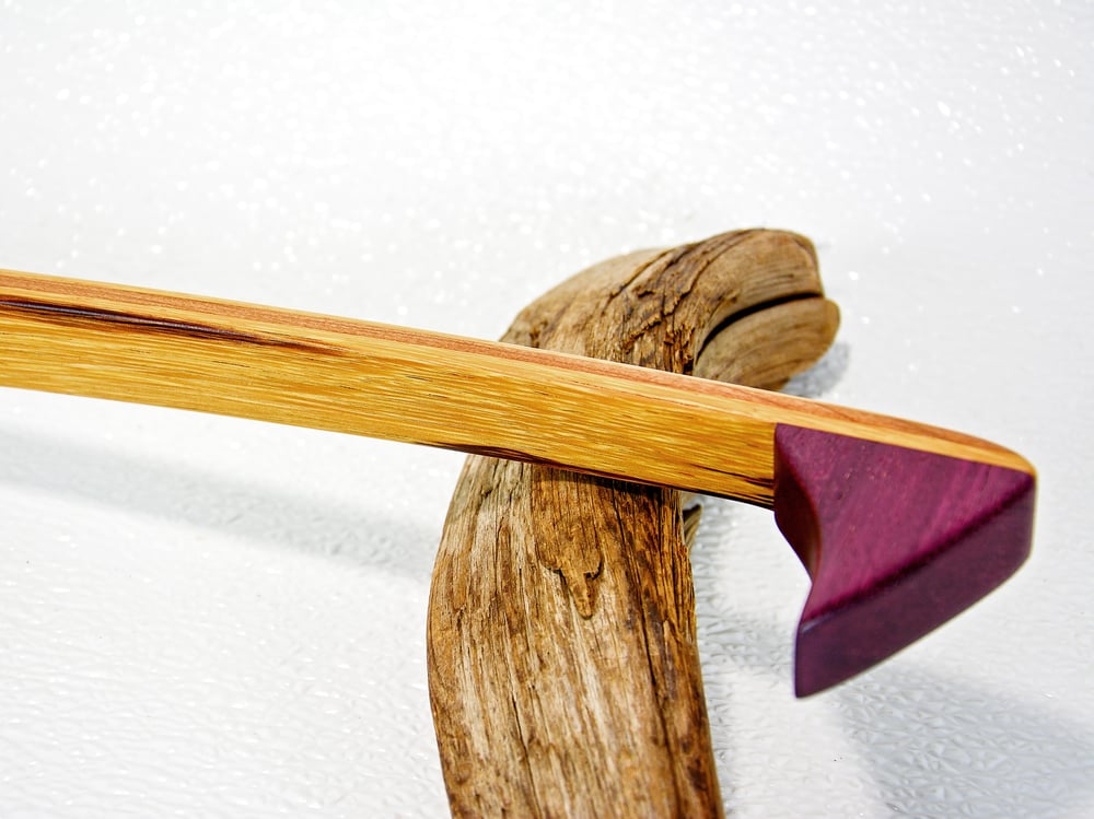 Image of Handcrafted Wooden Back Scratcher, Exotic Wood Purple Heart and Tiger Wood with Cherry Accent