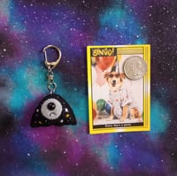 Image 3 of Frowny fabric art cosmic ghost charm