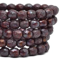 4mm Fire Polished Crystals Red Oxide Etched /Metallic Purple Czech Glass Approx. 50 beads #040-1