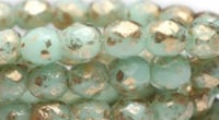 4mm Fire Polished Crystals Mint Green/Gold Finish Czech Glass Beads Approx. 50 pcs #158