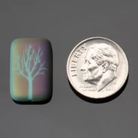 Image 2 of Laser Etched Tree Design Beads Rectangle Turquoise Opaque Matte with Rainbow Finish 19mm x12mm 6 bea