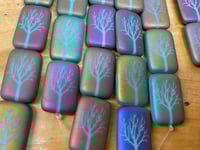 Image 1 of Laser Etched Tree Design Beads Rectangle Turquoise Opaque Matte with Rainbow Finish 19mm x12mm 6 bea