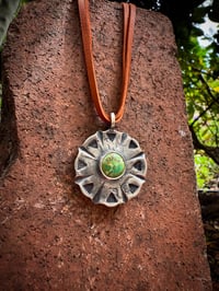 Image 1 of WL&A Handmade Walking Liberty Silver Coin (dates 30s-40s) Old Style Emerald Desert Medicine Pendant