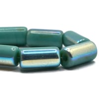 Tube Beads 14x7mm Large Hole Copper with Mother Of Pearl Finish Czech Pressed Glass Beads 10 beads