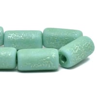 Tube Beads 14x7mm Large Hole Tea Green Etched/Pale Metallic Green Czech Pressed Glass 10 beads