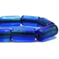 Tube Beads 14x7mm Large Hole Sapphire/ Sky Blue with Gold Lining Czech Pressed Glass Beads 10 beads
