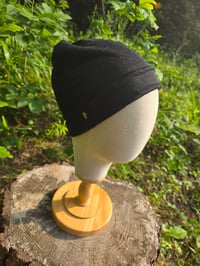 Image 2 of Linen Double Snap Beanie Hat - Black