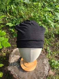 Image 3 of Linen Double Snap Beanie Hat - Black
