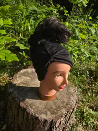 Image 1 of Linen Cinch & Snap Ponytail Beanie in Black