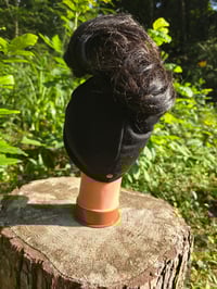 Image 3 of Linen Cinch & Snap Ponytail Beanie in Black