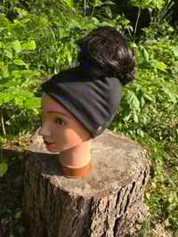Image 6 of Linen Cinch & Snap Ponytail Beanie in Black