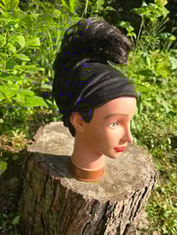 Image 8 of Linen Cinch & Snap Ponytail Beanie in Black