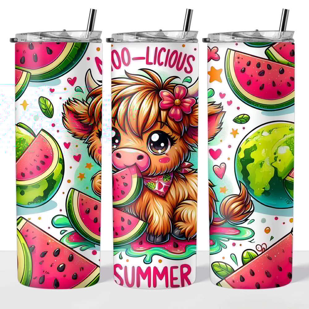 Image of Moo-Licious Summer Cow 20oz Tumbler🐮🍉
