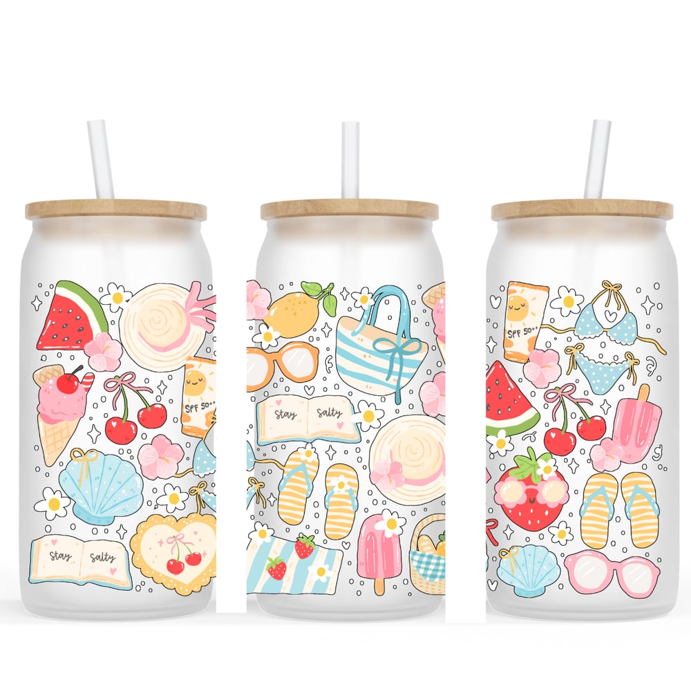 Image of Summer Beach Vibes Frosted Finish Glass Cup🏖️💖