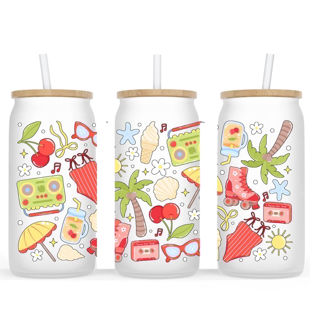 Image of Retro Summer Vibes Frosted Finish Glass Cup👙☀️