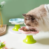 Image 4 of Raised Ceramic Flower Cat Feeding Bowl