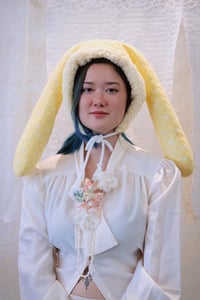 Image 3 of La Modiste: Quilted Yellow Rabbit Print Rabbit Hat