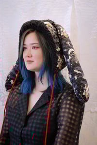 Image 1 of La Modiste: Quilted Black Oni Blossom Rabbit Hat