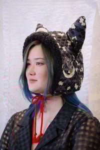 Image 1 of La Modiste: Quilted Black Oni Blossom Wolf Hat