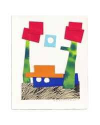 Car between two trees