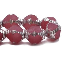 Faceted Bicone Czech Pressed Glass Beads Dusty Rose with a Silver Finish 10x8mm 15 beads