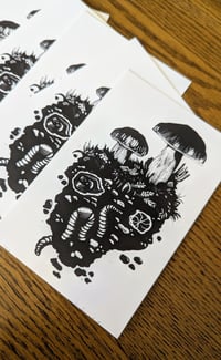 Image 2 of Mushroom Woodcut Art Mini Print Postcards Unique Stationery Staples