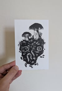 Image 5 of Mushroom Woodcut Art Mini Print Postcards Unique Stationery Staples