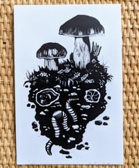Image 1 of Mushroom Woodcut Art Mini Print Postcards Unique Stationery Staples